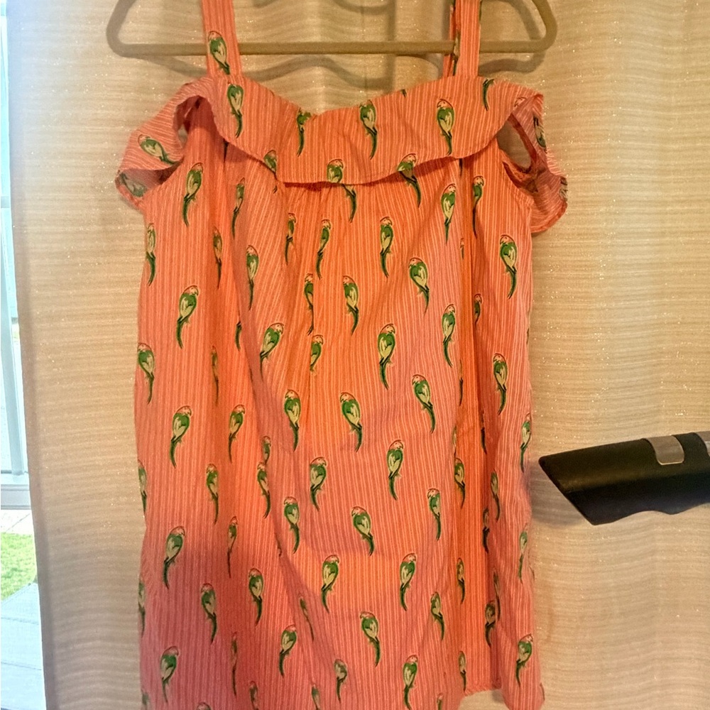 crown & ivy Pink Camisole with Green Parrot Print